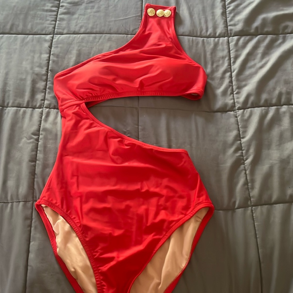 J crew one piece red cutout bathing suit